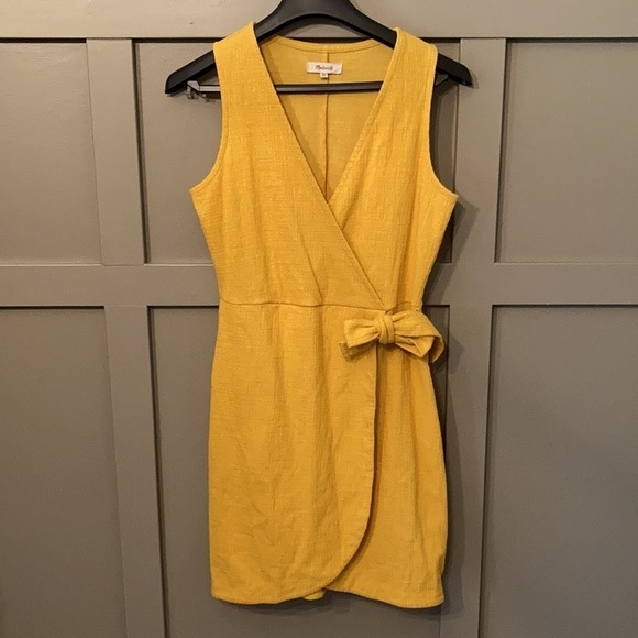 Madewell Crosshatch Side-Tie Dress Texture & Thread Celestial Gold - Picture 2 of 7